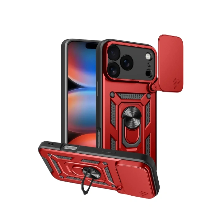 Mey İthalat®   iPhone 17 Pro Pars Lens Yüzüklü Silikon - Kırmızı