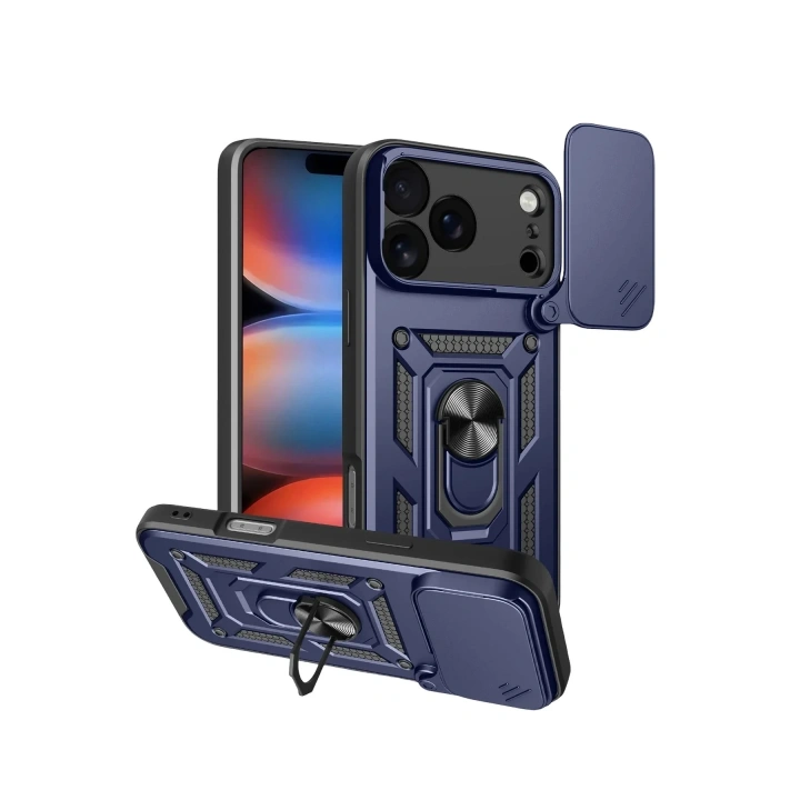 Mey İthalat®   iPhone 17 Pro Pars Lens Yüzüklü Silikon - Lacivert