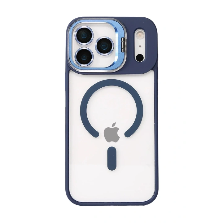 Mey İthalat®   iPhone 17 Pro Remim Lensli Magsafe Standlı Kapak - Lacivert