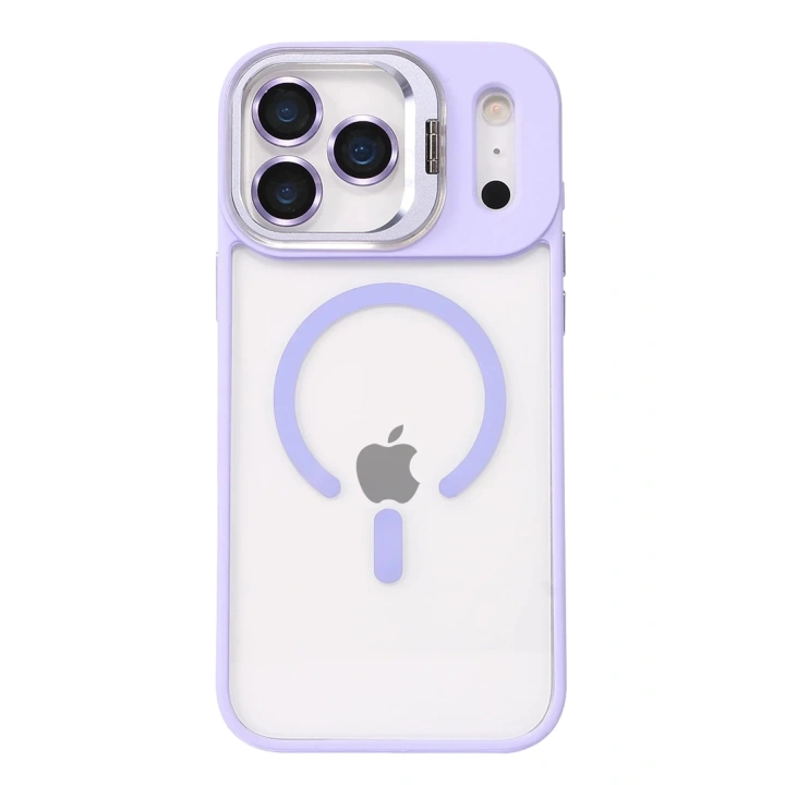 Mey İthalat®   iPhone 17 Pro Remim Lensli Magsafe Standlı Kapak - Lila