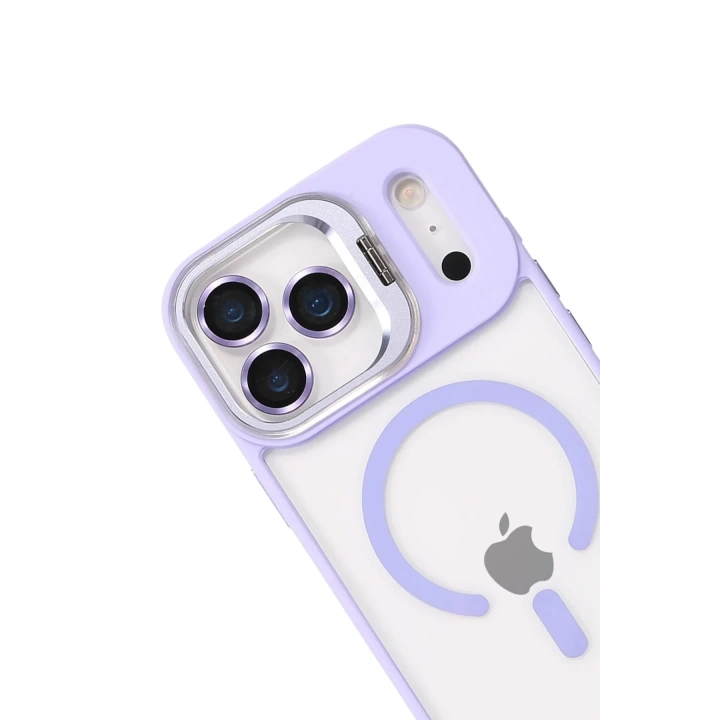 Mey İthalat®   iPhone 17 Pro Remim Lensli Magsafe Standlı Kapak - Lila