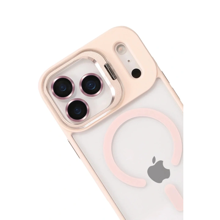 Mey İthalat®   iPhone 17 Pro Remim Lensli Magsafe Standlı Kapak - Pembe