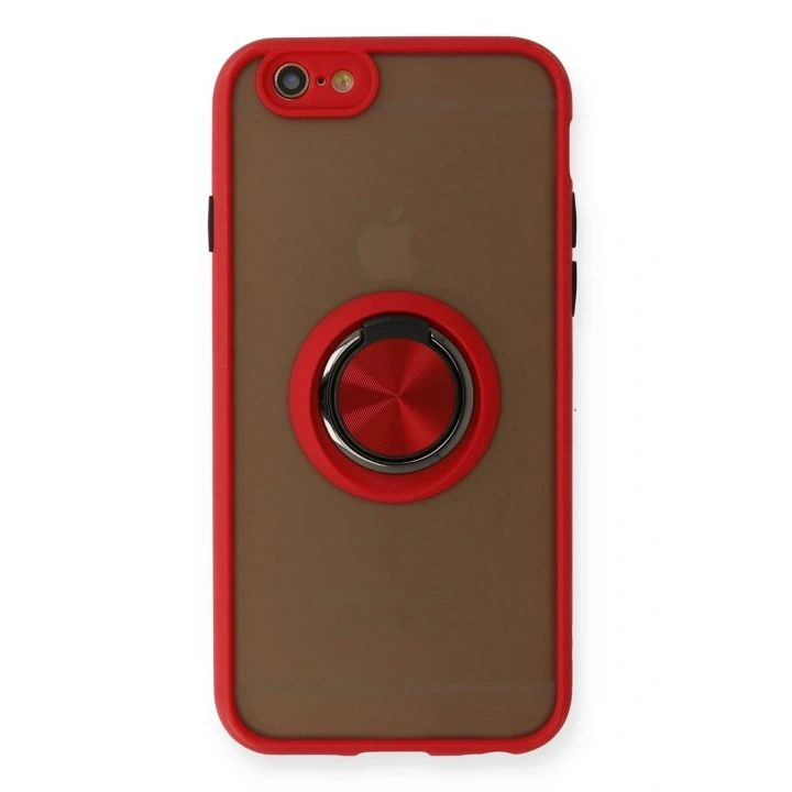 Mey İthalat®  iPhone 6 Kılıf Montreal Yüzüklü Silikon Kapak - Kırmızı