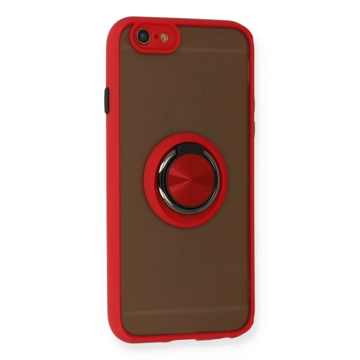 Mey İthalat®  iPhone 6 Kılıf Montreal Yüzüklü Silikon Kapak - Kırmızı