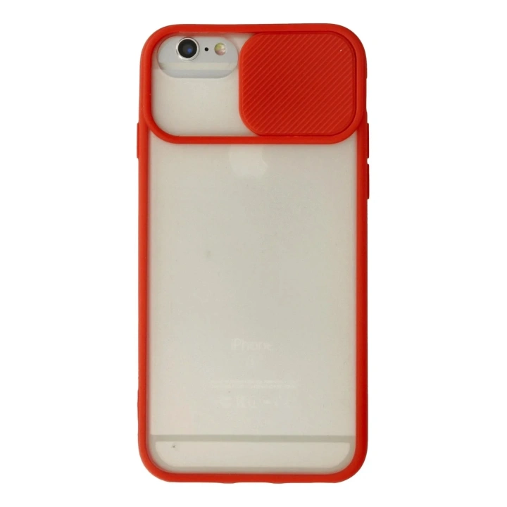 Mey İthalat®  iPhone 6 Kılıf Palm Buzlu Kamera Sürgülü Silikon - Kırmızı