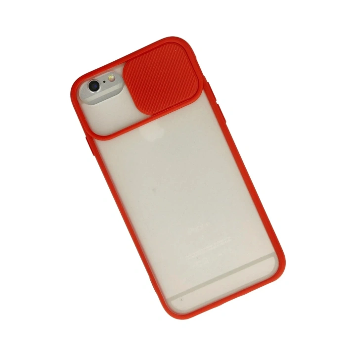 Mey İthalat®  iPhone 6 Kılıf Palm Buzlu Kamera Sürgülü Silikon - Kırmızı