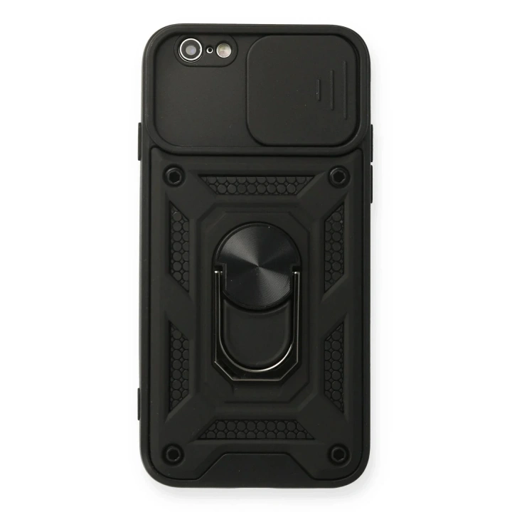 Mey İthalat®  iPhone 6 Kılıf Pars Lens Yüzüklü Silikon - Siyah