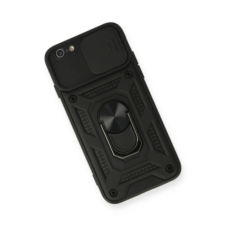Mey İthalat®  iPhone 6 Kılıf Pars Lens Yüzüklü Silikon - Siyah
