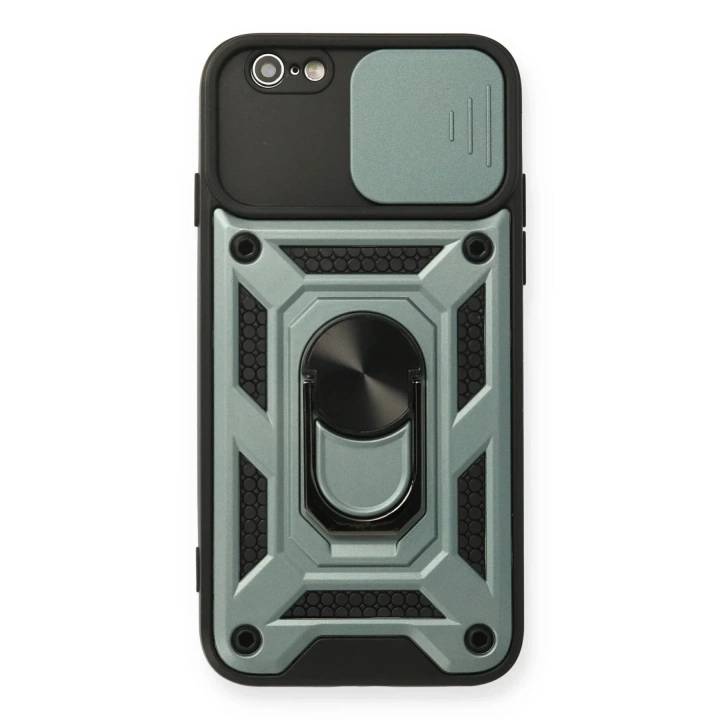 Mey İthalat®  iPhone 6 Kılıf Pars Lens Yüzüklü Silikon - Yeşil