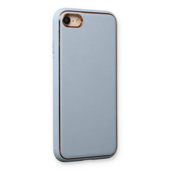 Mey İthalat®  iPhone 7 Kılıf Coco Deri Silikon Kapak - Açık Mavi