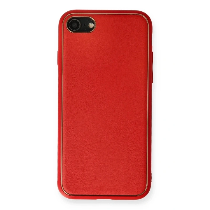 Mey İthalat®  iPhone 7 Kılıf Coco Deri Silikon Kapak - Kırmızı