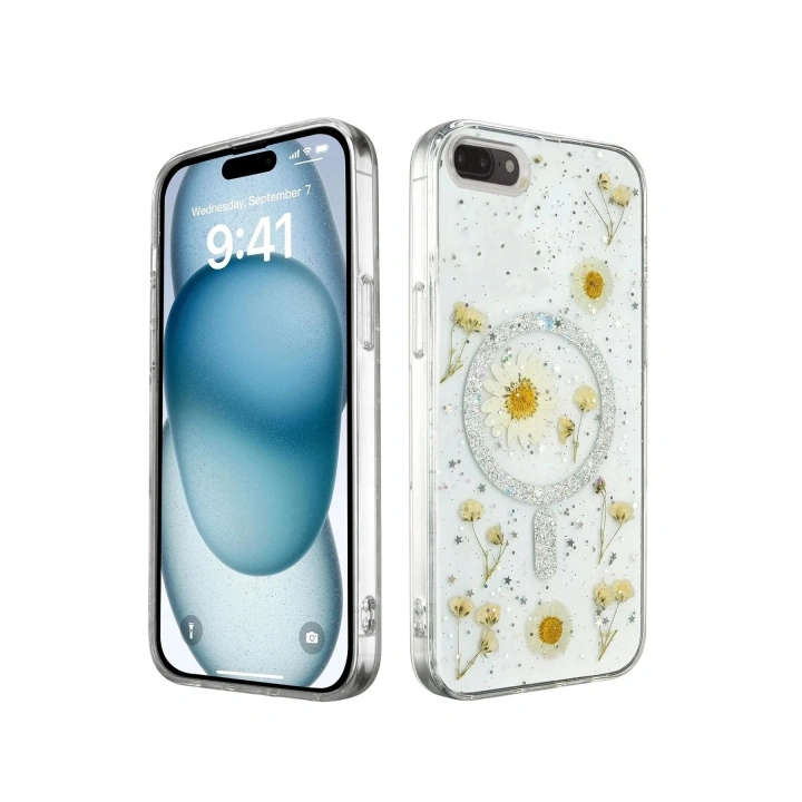 Mey İthalat®  iPhone 7 Kılıf Daisy Simli Magsafe Kapak - Gümüş