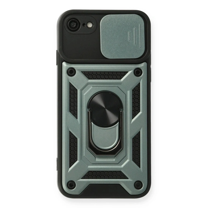 Mey İthalat®  iPhone 7 Kılıf Pars Lens Yüzüklü Silikon - Yeşil