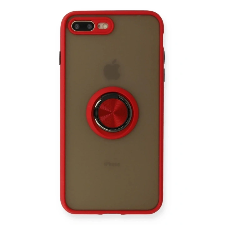 Mey İthalat®  iPhone 7 Plus Kılıf Montreal Yüzüklü Silikon Kapak - Kırmızı