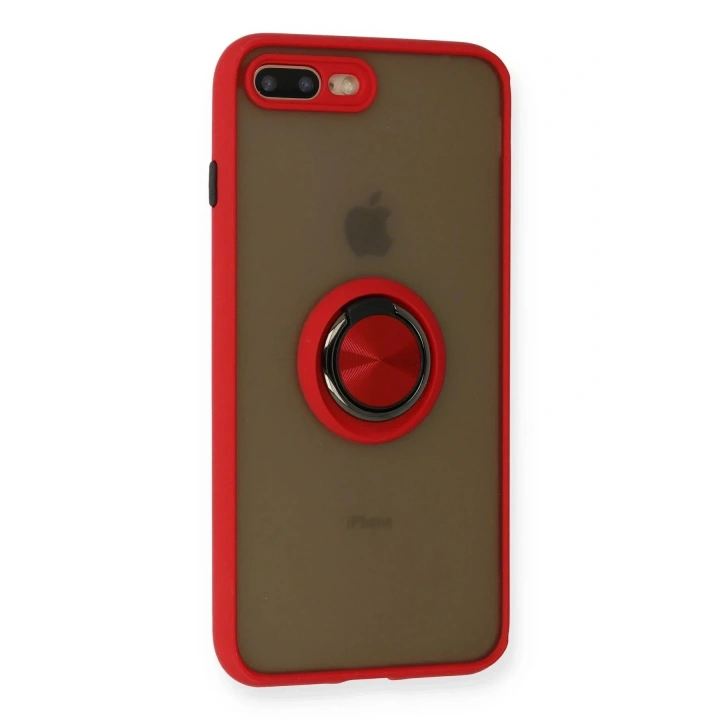 Mey İthalat®  iPhone 7 Plus Kılıf Montreal Yüzüklü Silikon Kapak - Kırmızı