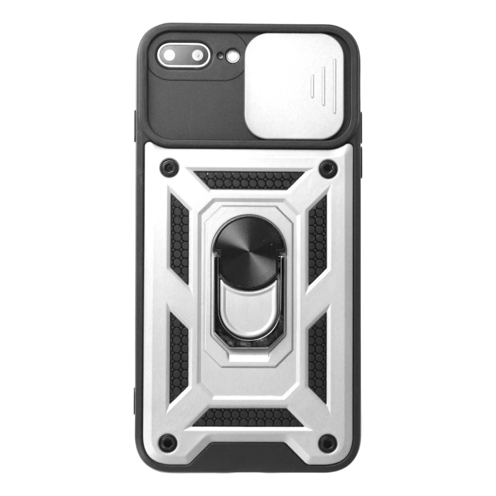 Mey İthalat®  iPhone 7 Plus Kılıf Pars Lens Yüzüklü Silikon - Gümüş