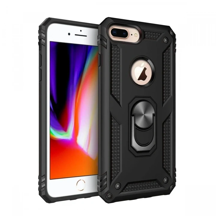 Mey İthalat®  iPhone 7 Plus Kılıf Sofya Yüzüklü Silikon Kapak - Siyah