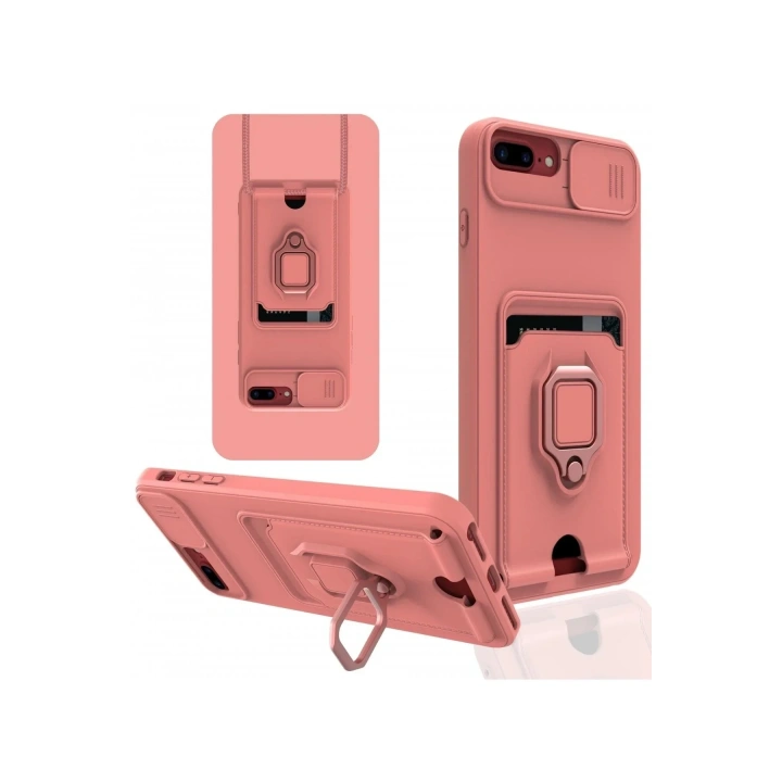 Mey İthalat®  iPhone 7 Plus Kılıf Zuma Kartvizitli Yüzüklü Silikon - Pembe