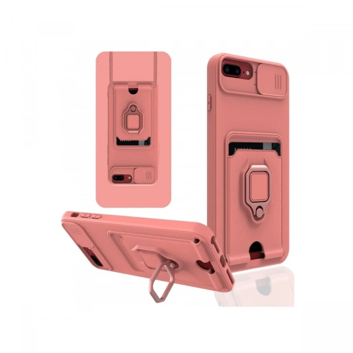 Mey İthalat®  iPhone 7 Plus Kılıf Zuma Kartvizitli Yüzüklü Silikon - Pembe