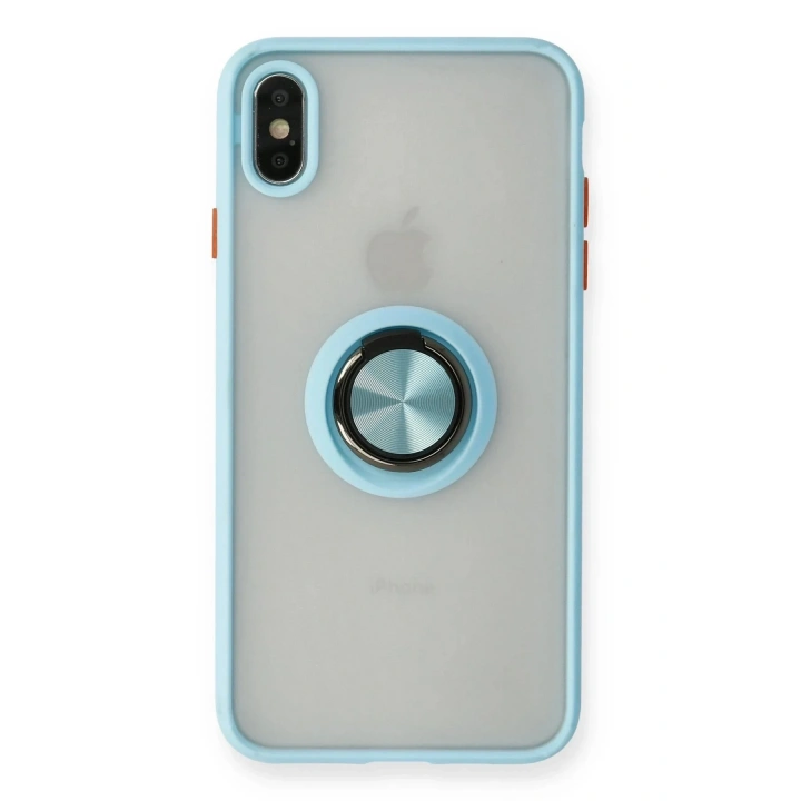 Mey İthalat®  iPhone X Kılıf Montreal Yüzüklü Silikon Kapak - Buz Mavi