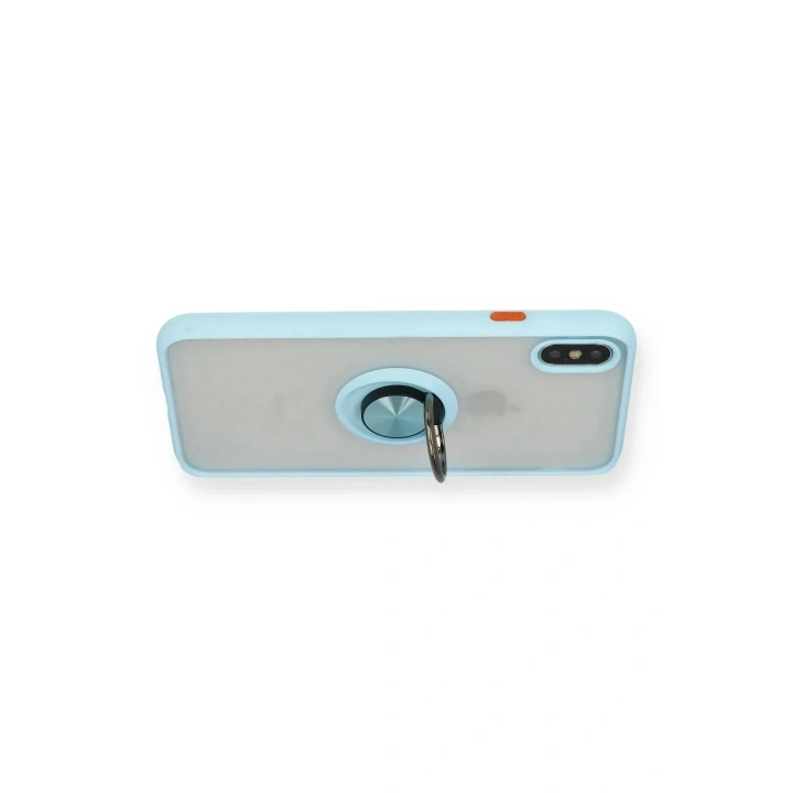 Mey İthalat®  iPhone X Kılıf Montreal Yüzüklü Silikon Kapak - Buz Mavi