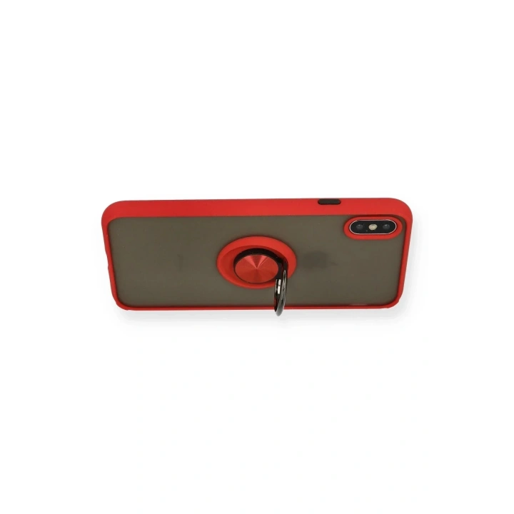 Mey İthalat®  iPhone X Kılıf Montreal Yüzüklü Silikon Kapak - Kırmızı