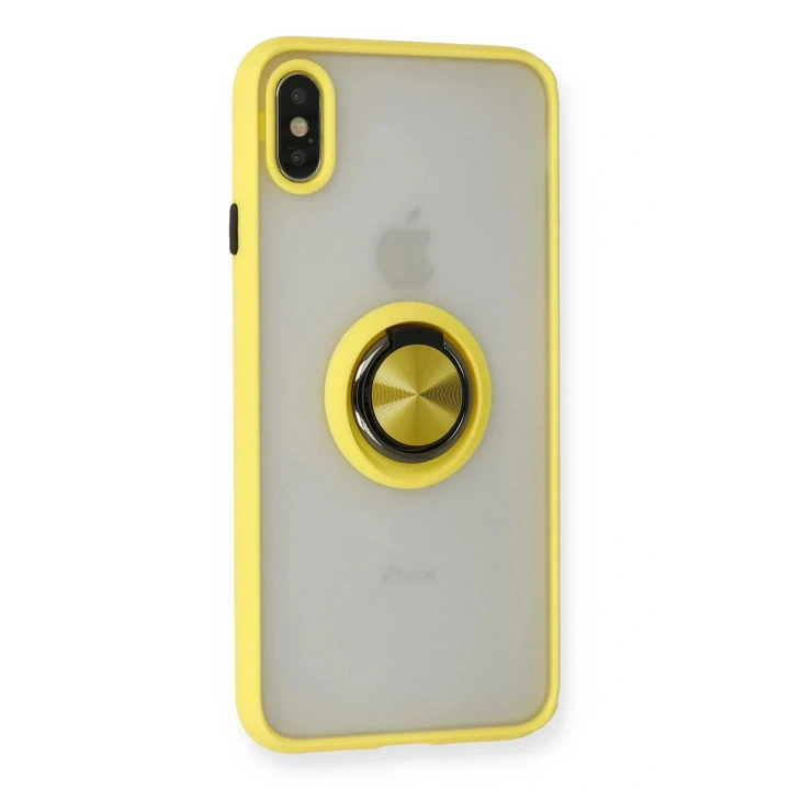Mey İthalat®  iPhone X Kılıf Montreal Yüzüklü Silikon Kapak - Sarı