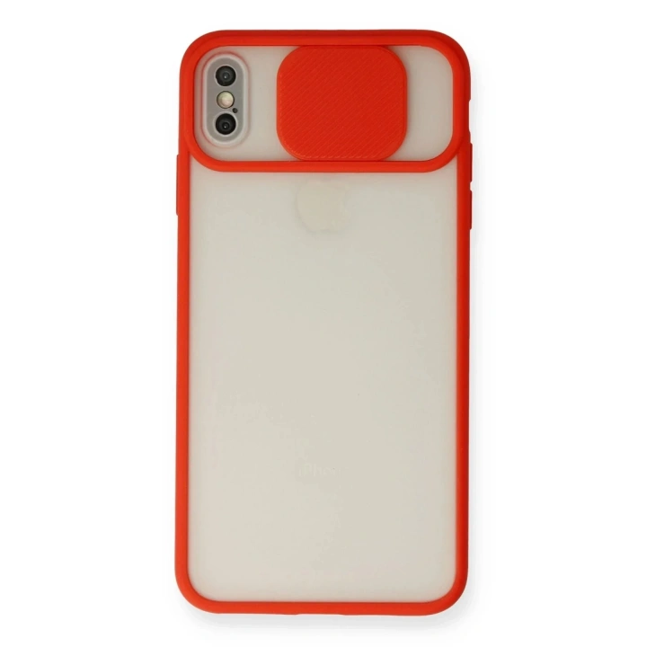 Mey İthalat®  iPhone X Kılıf Palm Buzlu Kamera Sürgülü Silikon - Kırmızı
