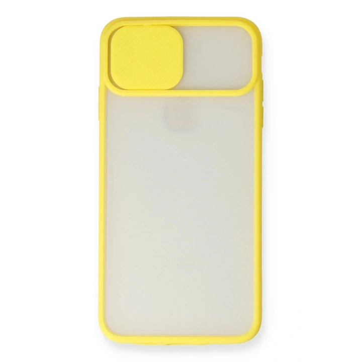 Mey İthalat®  iPhone X Kılıf Palm Buzlu Kamera Sürgülü Silikon - Sarı