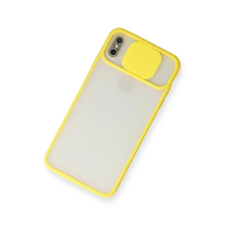 Mey İthalat®  iPhone X Kılıf Palm Buzlu Kamera Sürgülü Silikon - Sarı