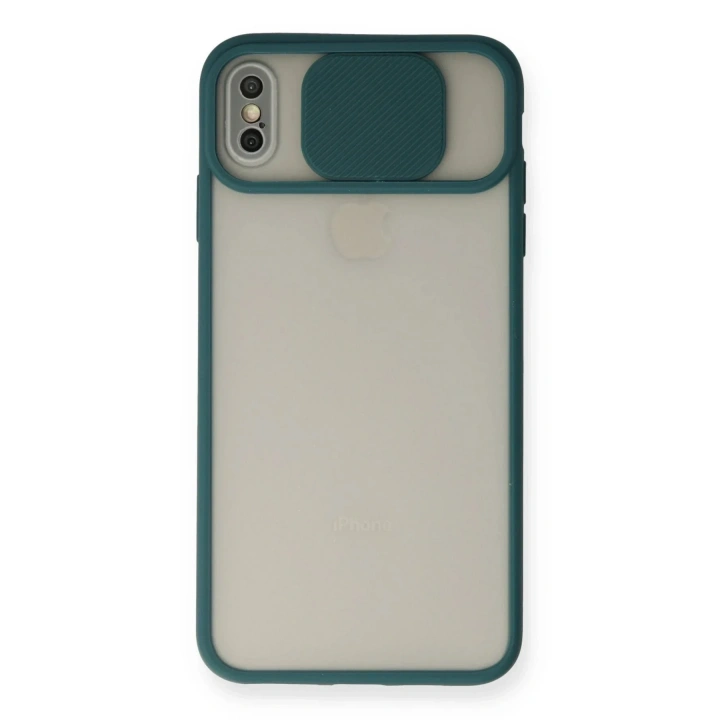 Mey İthalat®  iPhone X Kılıf Palm Buzlu Kamera Sürgülü Silikon - Yeşil