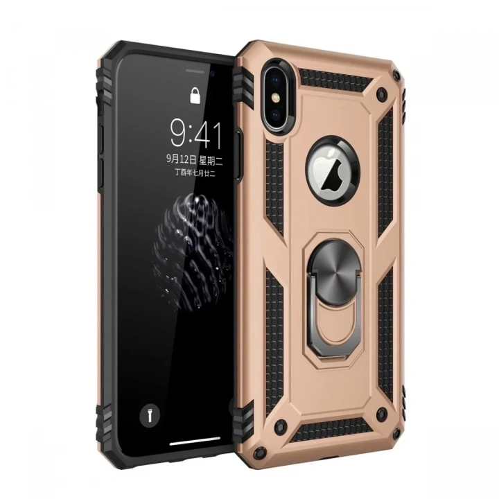 Mey İthalat®  iPhone X Kılıf Sofya Yüzüklü Silikon Kapak - Gold