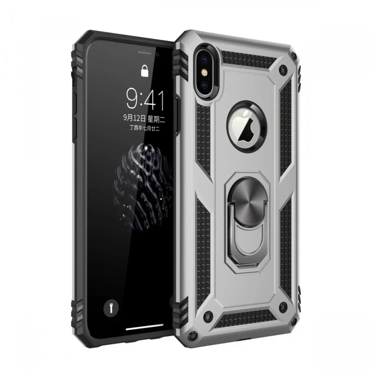 Mey İthalat®  iPhone X Kılıf Sofya Yüzüklü Silikon Kapak - Gümüş