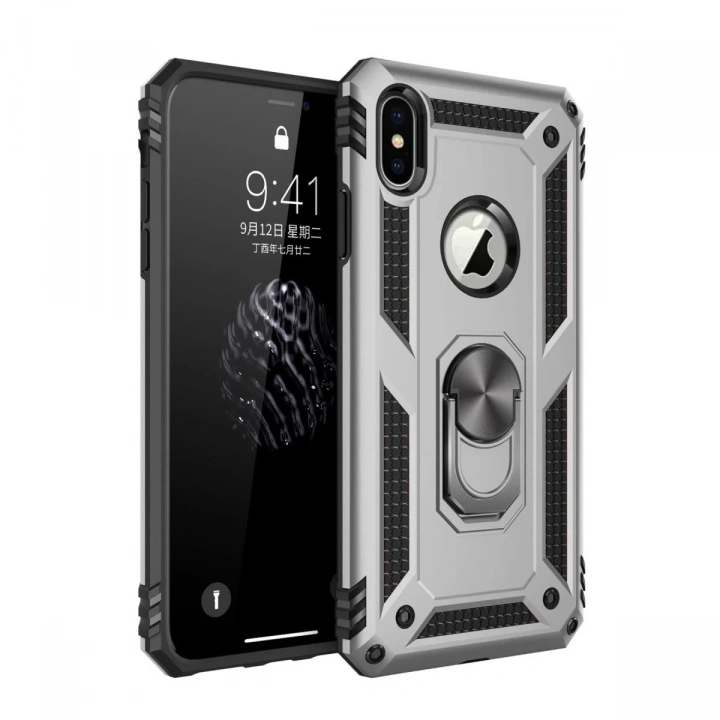 Mey İthalat®  iPhone X Kılıf Sofya Yüzüklü Silikon Kapak - Gümüş