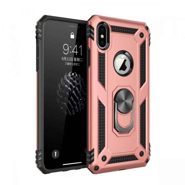 Mey İthalat®  iPhone X Kılıf Sofya Yüzüklü Silikon Kapak - Rose