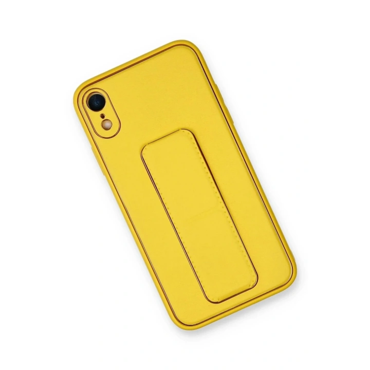 Mey İthalat®  iPhone XR Kılıf Coco Deri Standlı Kapak - Sarı