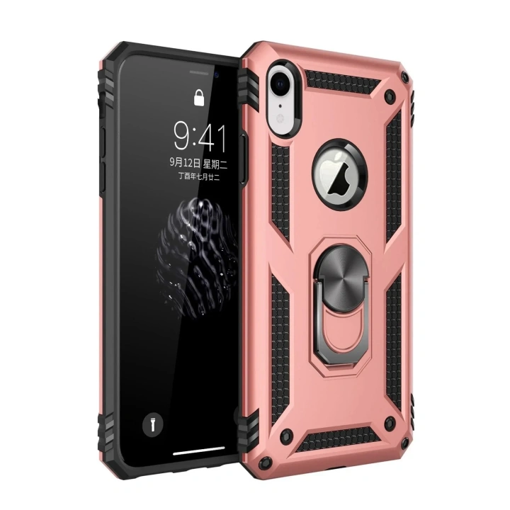 Mey İthalat®  iPhone XR Kılıf Sofya Yüzüklü Silikon Kapak - Rose