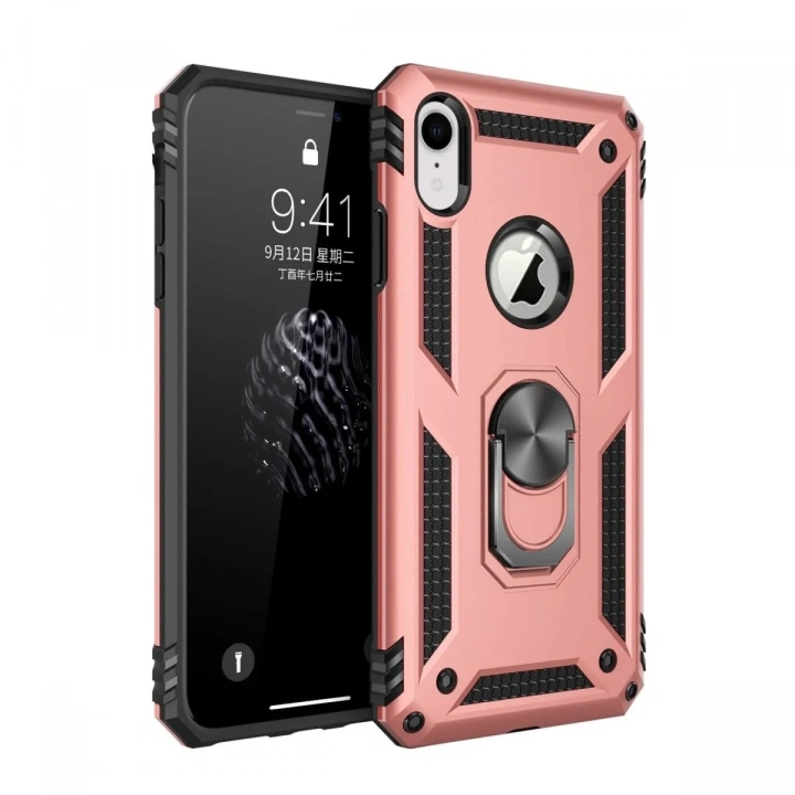 Mey İthalat®  iPhone XR Kılıf Sofya Yüzüklü Silikon Kapak - Rose