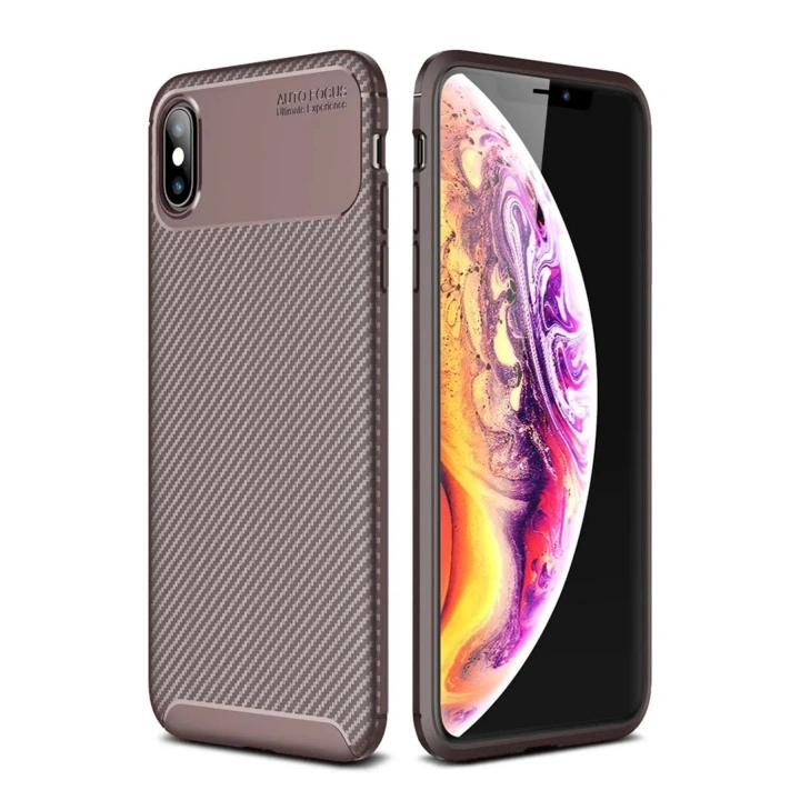 Mey İthalat®  iPhone XS Max Kılıf Auto Focus Karbon Kapak - Kahverengi