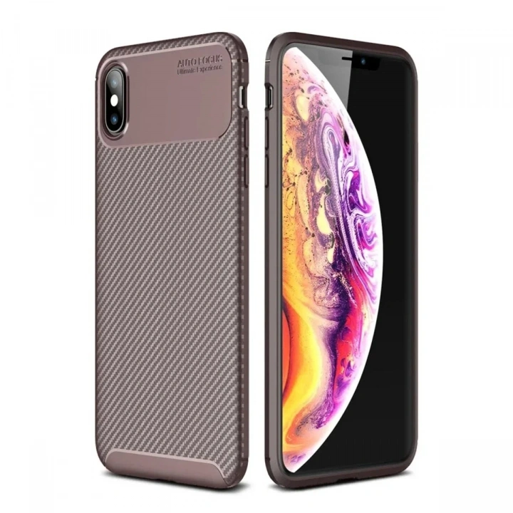 Mey İthalat®  iPhone XS Max Kılıf Auto Focus Karbon Kapak - Kahverengi