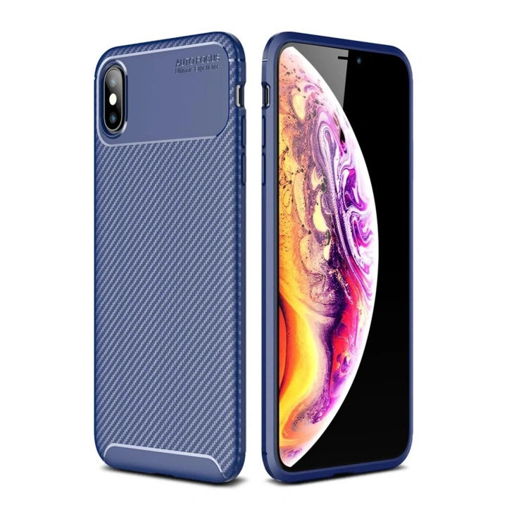 Mey İthalat®  iPhone XS Max Kılıf Auto Focus Karbon Kapak - Lacivert
