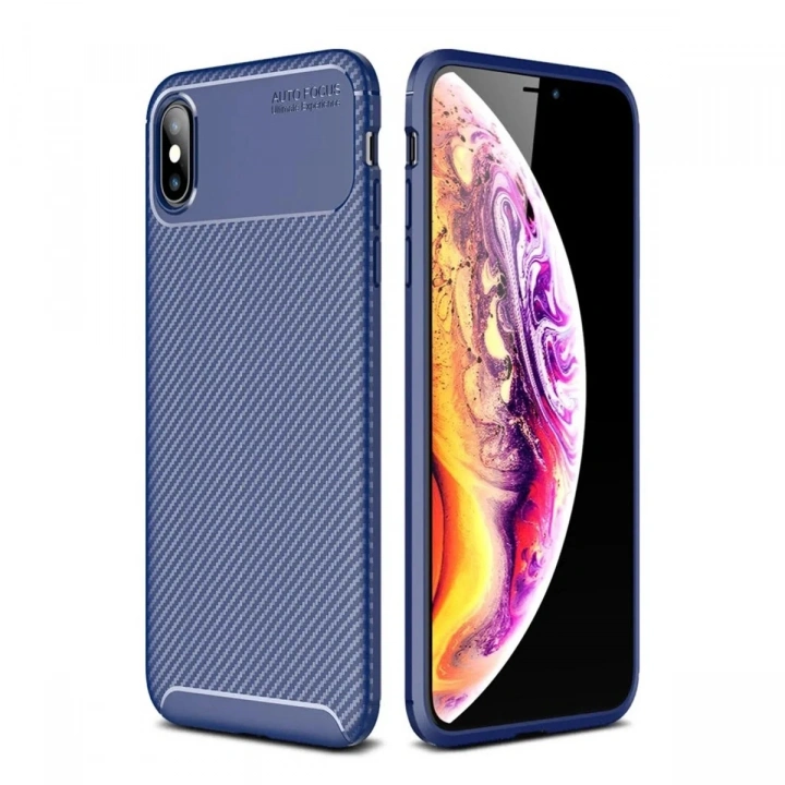Mey İthalat®  iPhone XS Max Kılıf Auto Focus Karbon Kapak - Lacivert