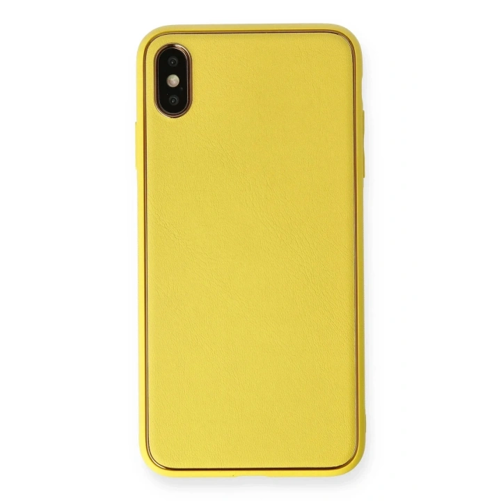 Mey İthalat®  iPhone XS Max Kılıf Coco Deri Silikon Kapak - Sarı
