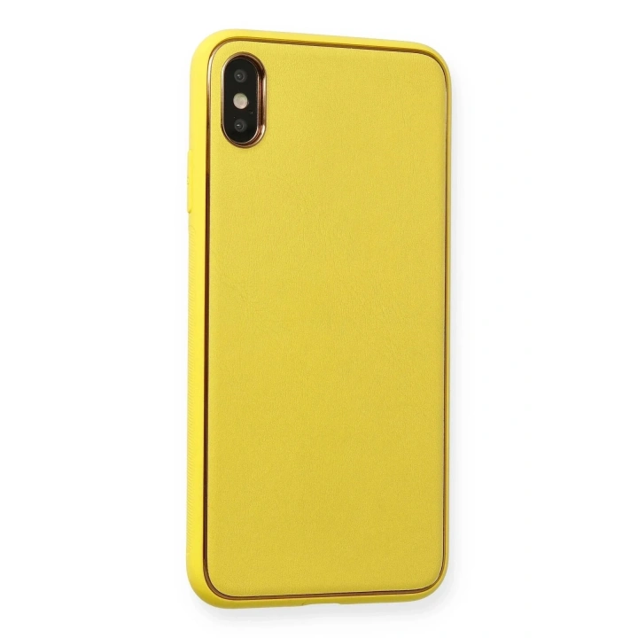 Mey İthalat®  iPhone XS Max Kılıf Coco Deri Silikon Kapak - Sarı