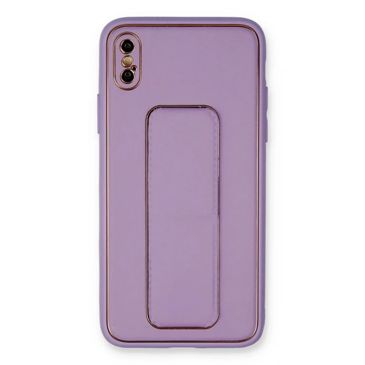 Mey İthalat®  iPhone XS Max Kılıf Coco Deri Standlı Kapak - Koyu Lila