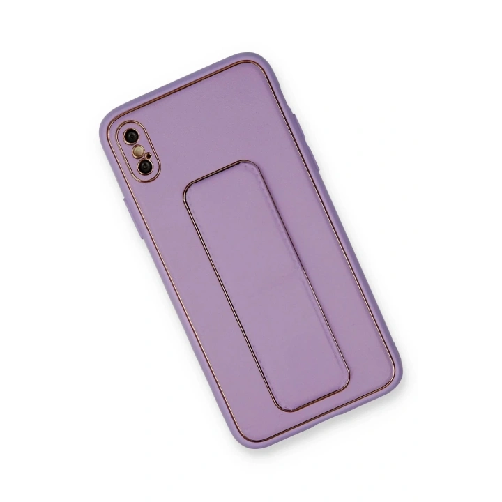 Mey İthalat®  iPhone XS Max Kılıf Coco Deri Standlı Kapak - Koyu Lila