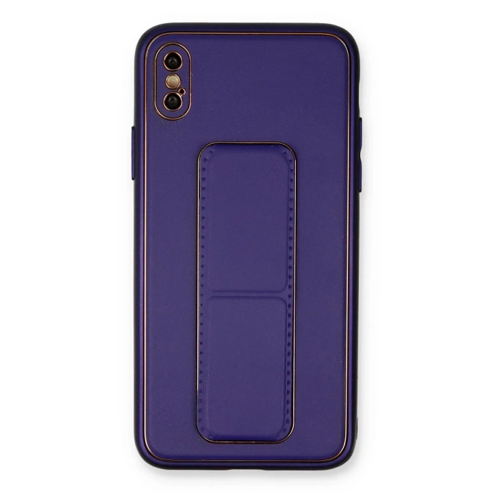 Mey İthalat®  iPhone XS Max Kılıf Coco Deri Standlı Kapak - Mor