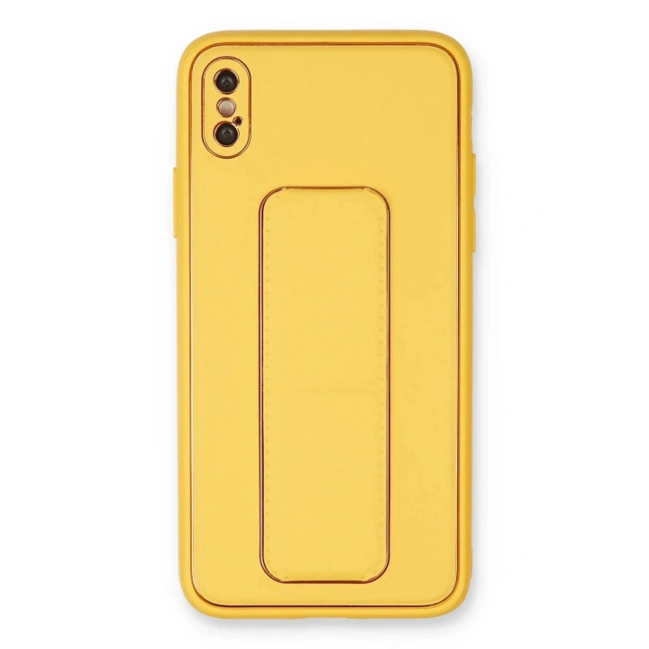 Mey İthalat®  iPhone XS Max Kılıf Coco Deri Standlı Kapak - Sarı