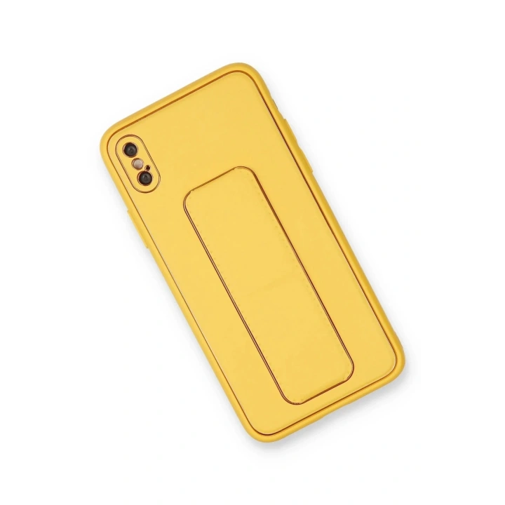 Mey İthalat®  iPhone XS Max Kılıf Coco Deri Standlı Kapak - Sarı