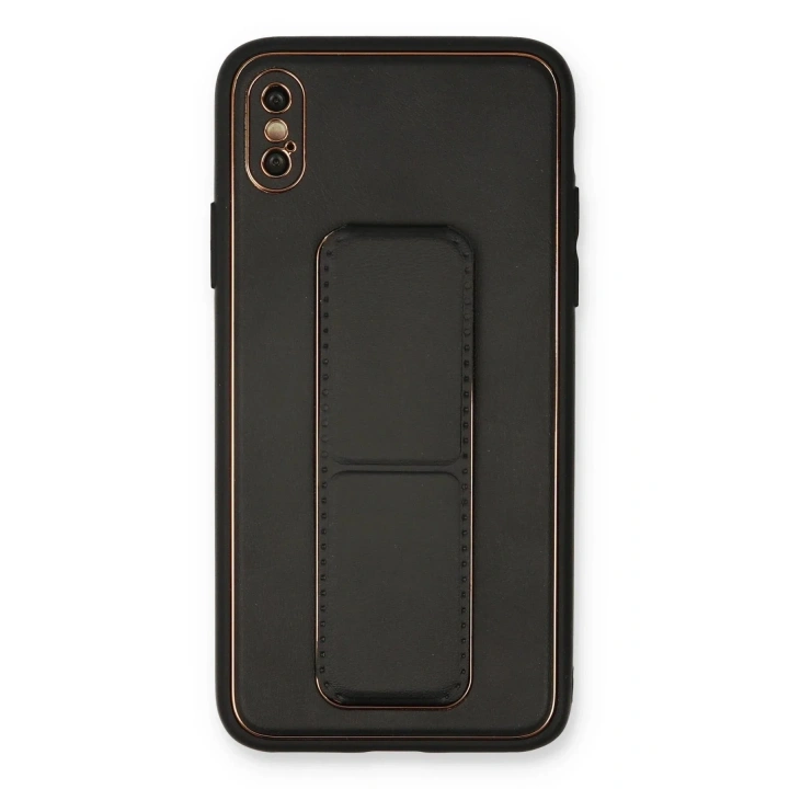 Mey İthalat®  iPhone XS Max Kılıf Coco Deri Standlı Kapak - Siyah